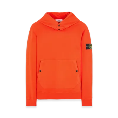 Stone Island 61720 Brushed Cotton Fleece Garment Dyed Crewneck Hooded Sweatshirt - 23FW "Lobster Red"