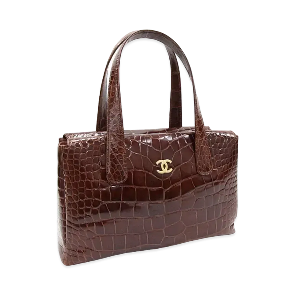 CHANEL Coco Mark Crocodile Hand Bag "Brown"
