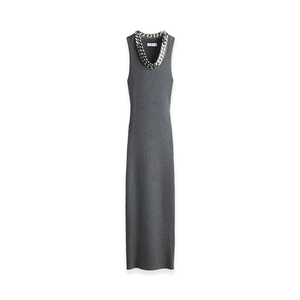 H&M x Stella McCartney Women's Chain Detail Ribbed Dress "Dark Gray Melange"