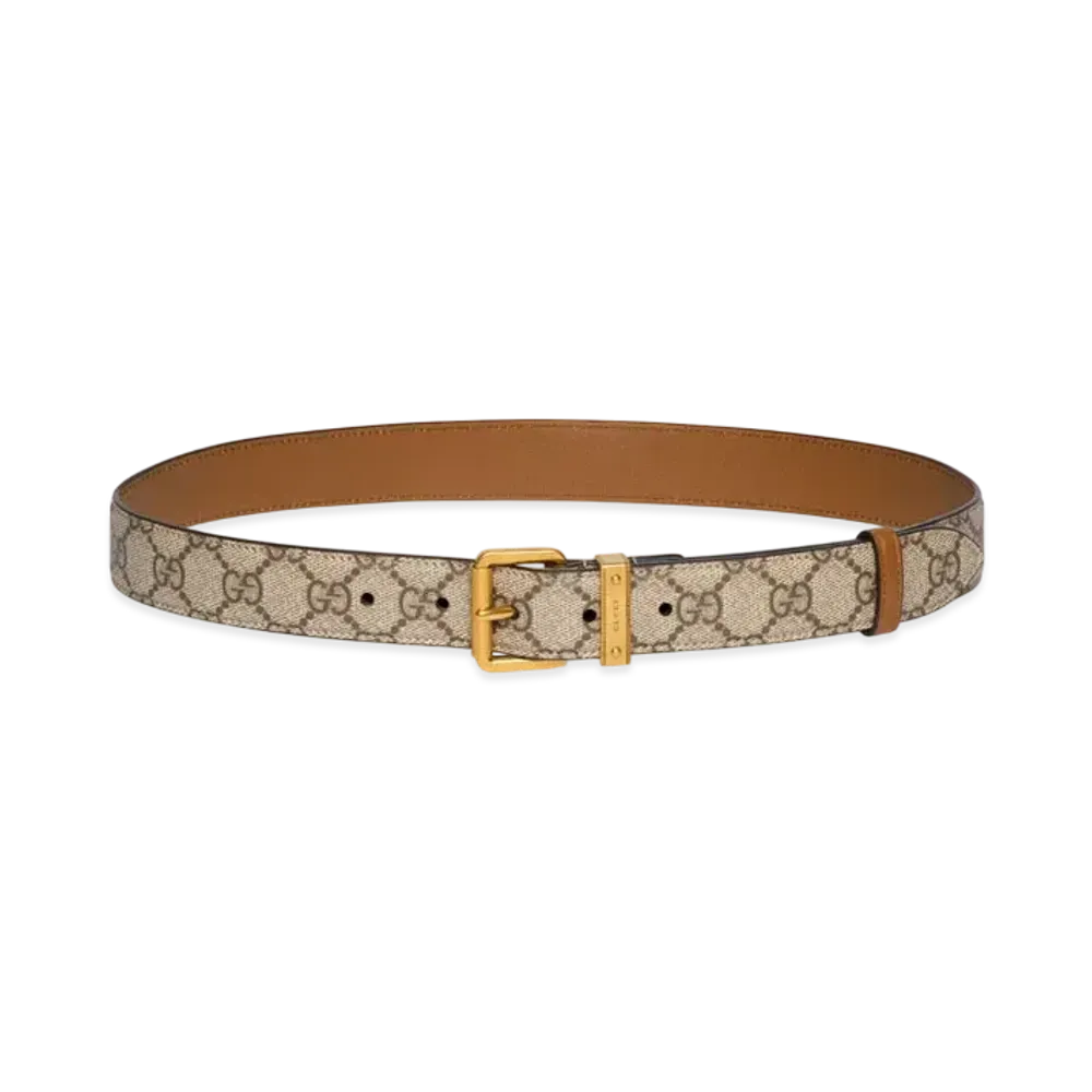 GUCCI GG Emblem Belt With Square Buckle "Beige/Dark Brown"