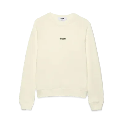 MSGM Cream Jersey Sweatshirt With Micro Logo "White"