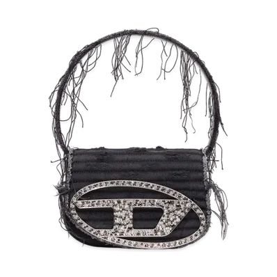 Diesel 1dr Iconic Shoulder Bag In Canvas And Leather "Black"
