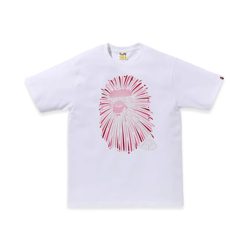 A BATHING APE Ape Head Firework Tee #1 "White/Pink"