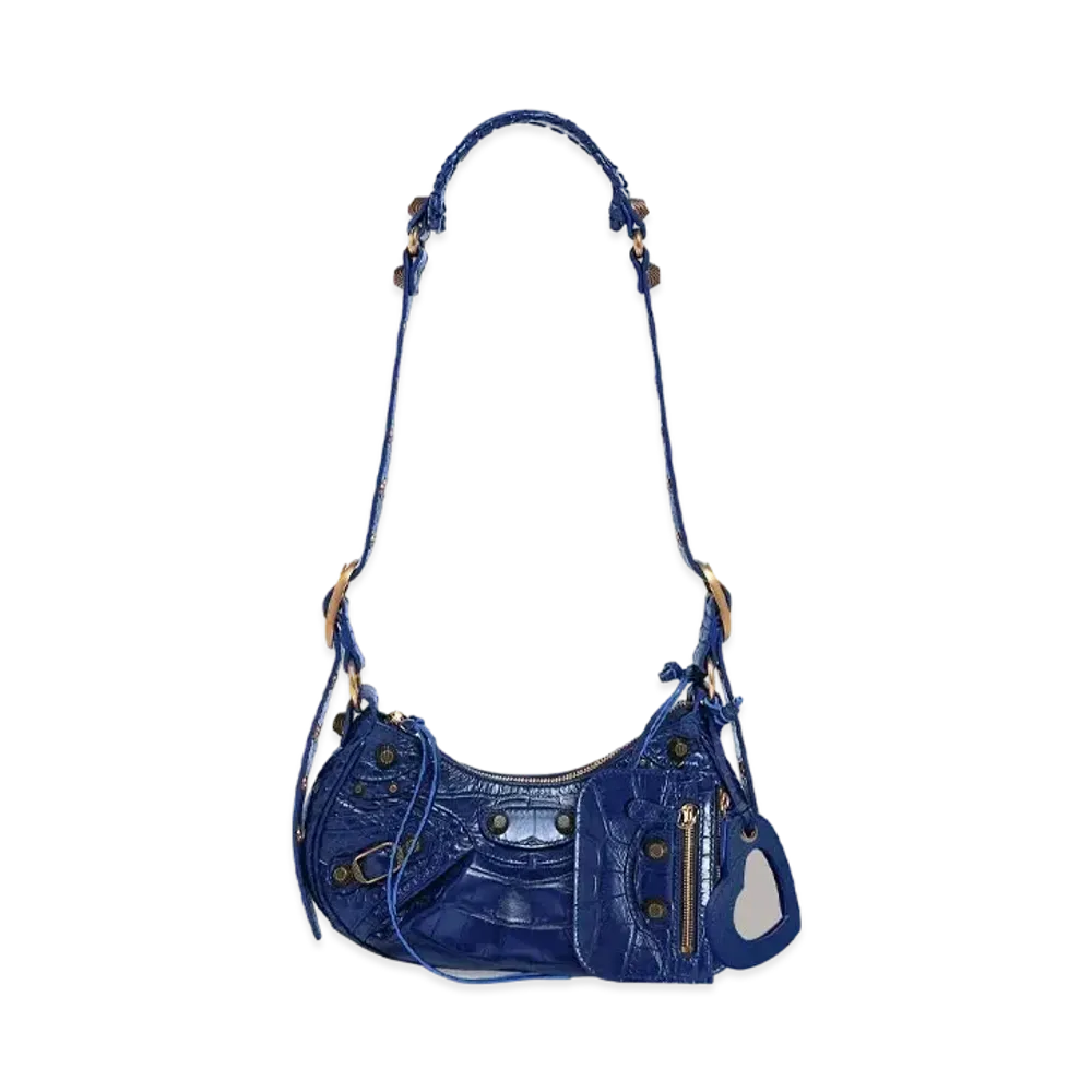 BALENCIAGA Le Cagole XS Shoulder Bag In Extra Supple Crocodile Embossed Calfskin in Indigo "Blue"