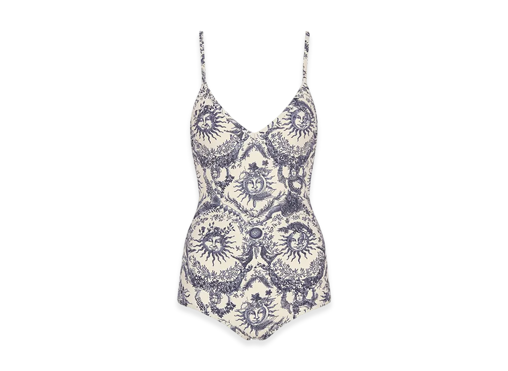Dior Women's One-Piece Swimsuit Toile Soleil Motif "White/Navy Blue"