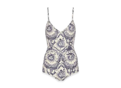 Dior Women's One-Piece Swimsuit Toile Soleil Motif "White/Navy Blue"