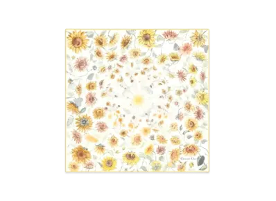 Dior Le Bal des Fleurs Tournesol 70 Square Scarf Silk Twill "Ecru/Yellow"