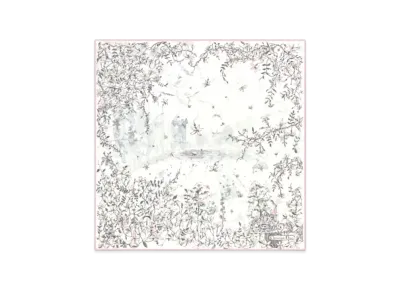 Dior Le Bal des Fleurs Jasmin 70 Square Scarf Silk Twill "Ecru/Pink"