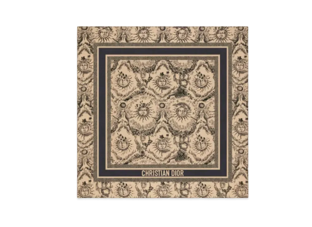 Dior Toile de Jouy Soleil 90 Square Scarf Silk Twill "Beige/Black"