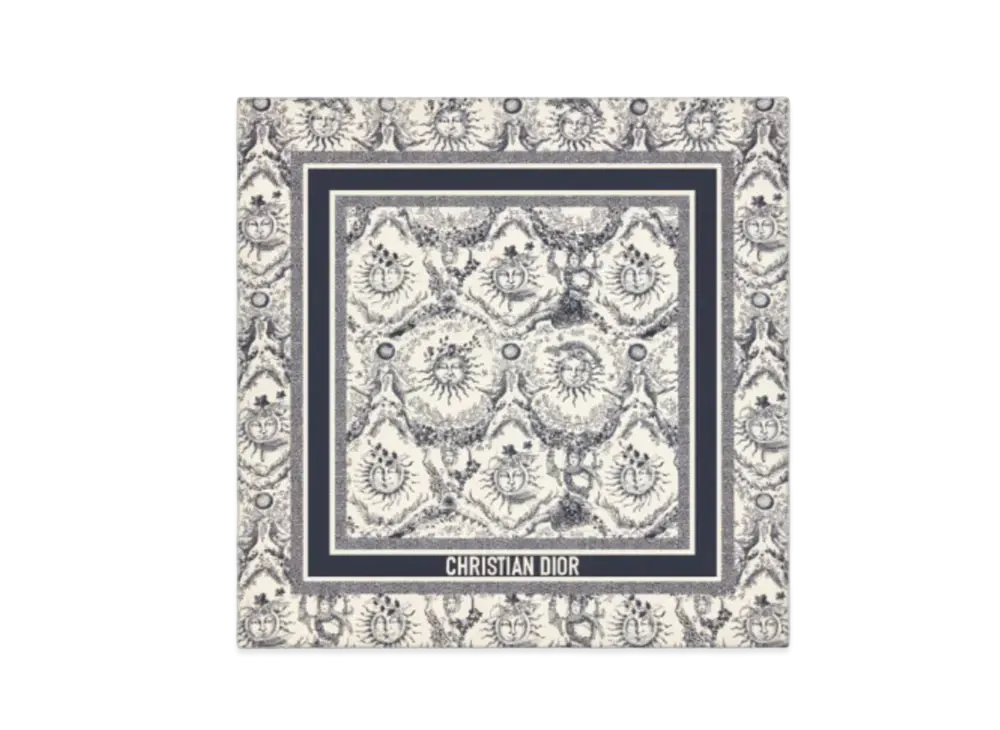 Dior Toile de Jouy Soleil 90 Square Scarf Silk Twill "White/Navy Blue"