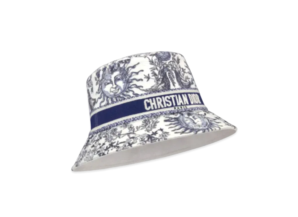 Dior D-Bobby Toile de Jouy Soleil Small Brim Bucket Hat Embroidery "White/Navy Blue"