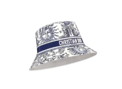 Dior D-Bobby Toile de Jouy Soleil Small Brim Bucket Hat Embroidery "White/Navy Blue"