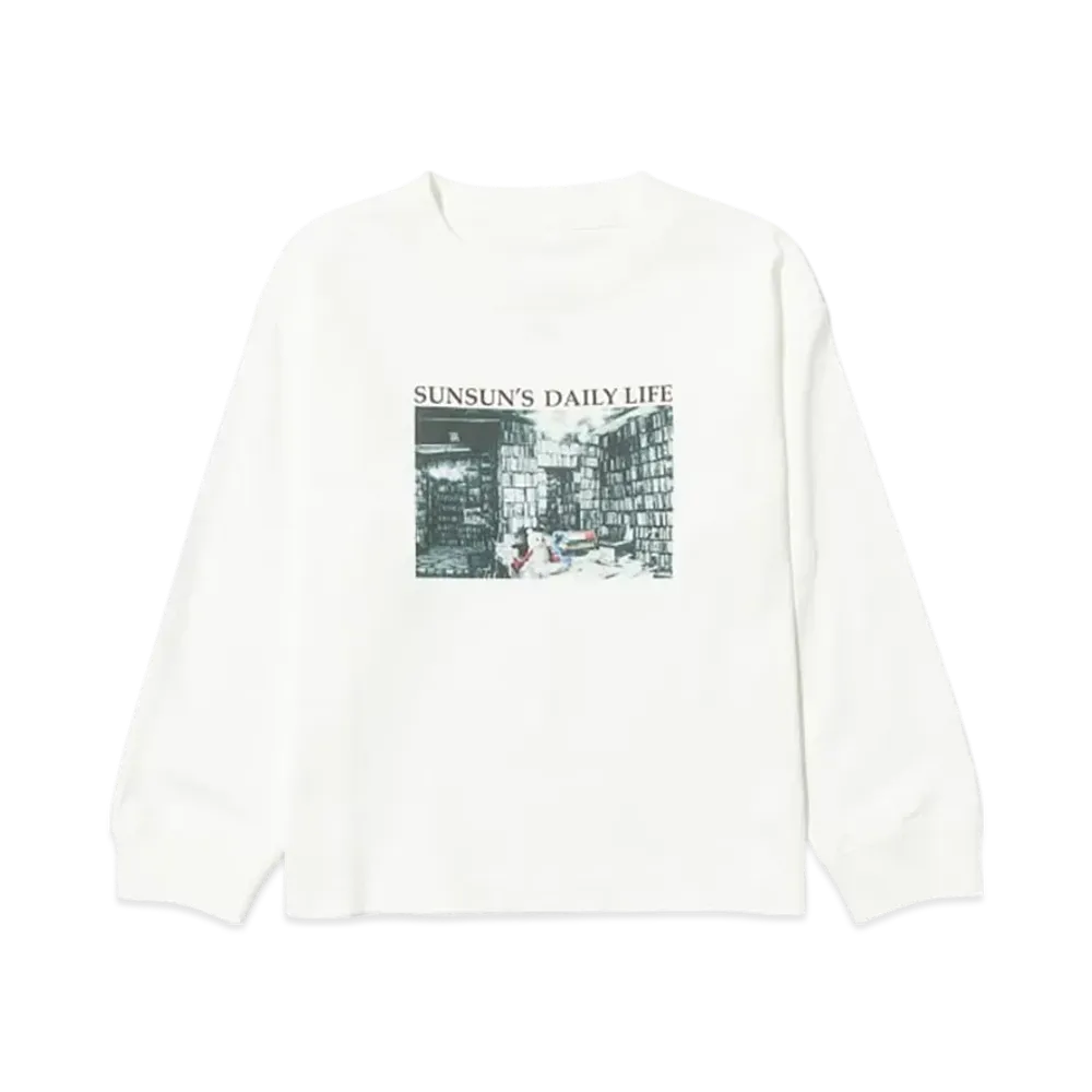 B:MING by BEAMS x PUPPET SUNSUN Kids / Fade Photo Print Long Sleeve T-Shirt Book "OffWhite"