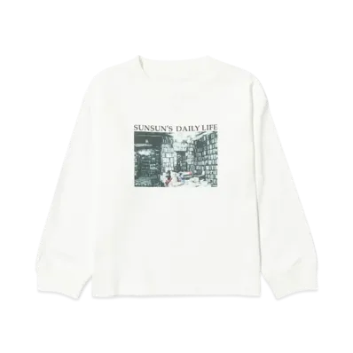 B:MING by BEAMS x PUPPET SUNSUN Kids / Fade Photo Print Long Sleeve T-Shirt Book "OffWhite"