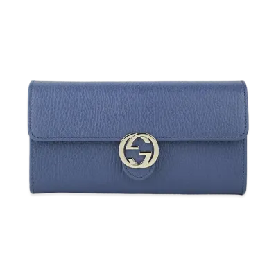 GUCCI GG Interlocking Bi-fold Long Wallet "Navy"