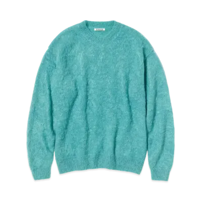 AURALEE BRUSHED SUPER KID MOHAIR KNIT P/O "Blue"