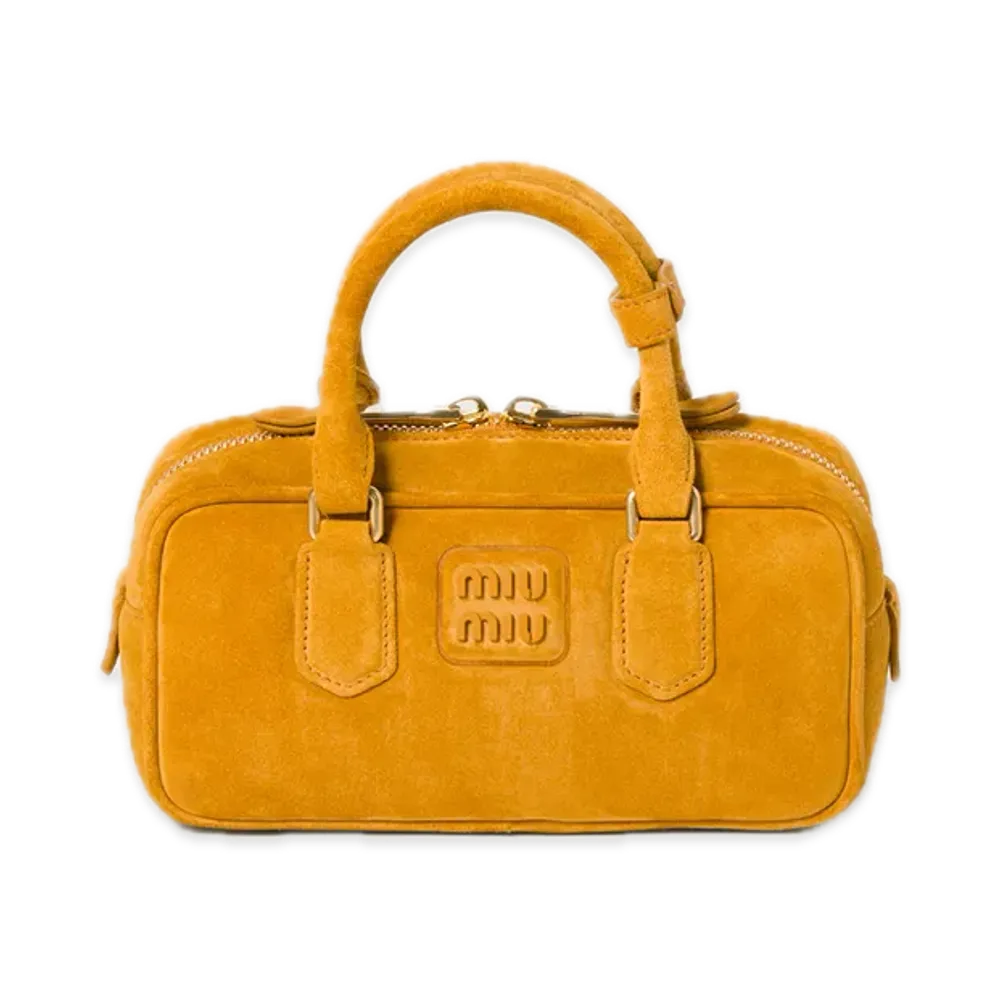MIU MIU Arcadie Padded Suede Top Handle Bag "Mustard Yellow"