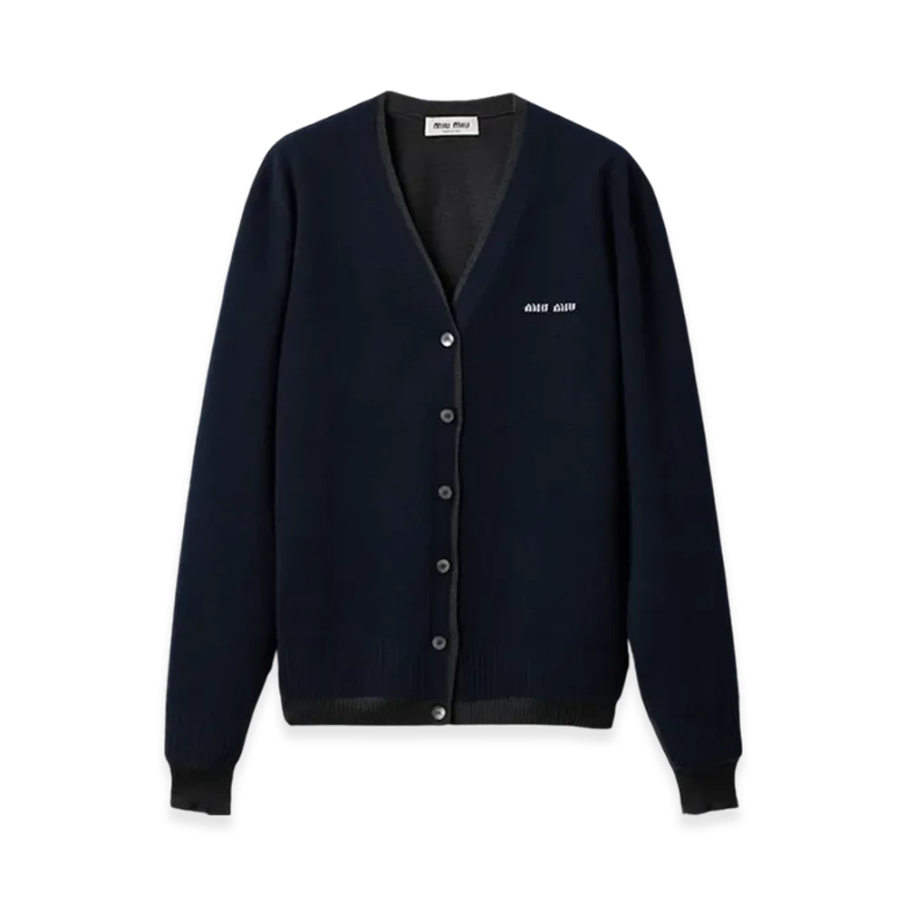 MIU MIU Women's Silk Cashmere Cardigan Sweater "Blue/Dark Grey"