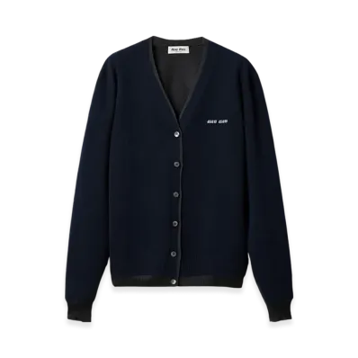 MIU MIU Women's Silk Cashmere Cardigan Sweater "Blue/Dark Grey"