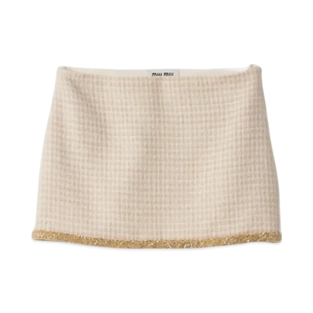 MIU MIU Women's Check Tweed Miniskirt "Avory/Albino White"