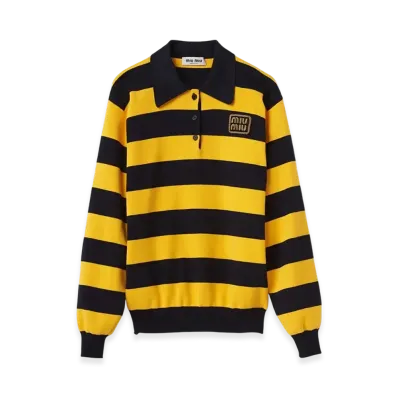 MIU MIU Cotton Jersey Polo Shirt "Blue/Yellow"