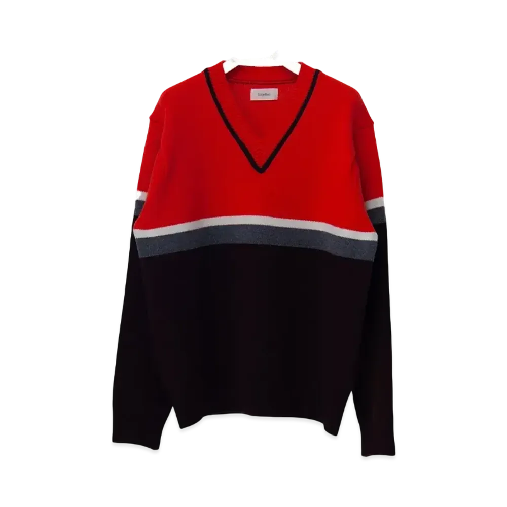 Ernie Palo V neck Switching Color Knit "Brown"