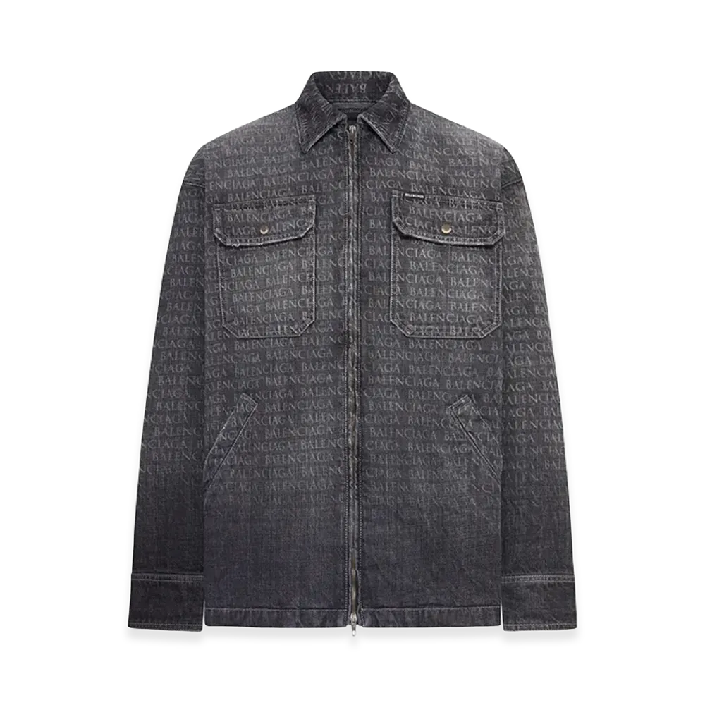 BALENCIAGA Denim Overshirt With All-Over Logo "Multicolor"