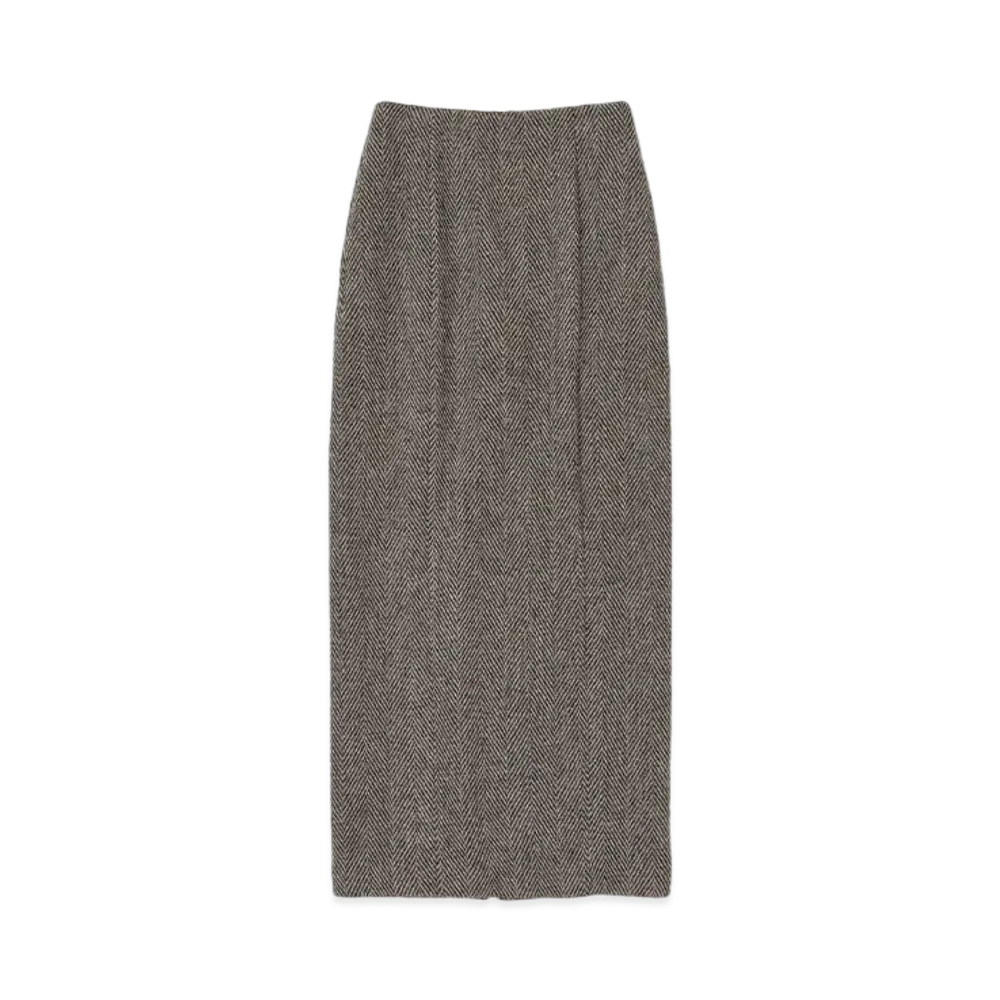 AURALEE Lama Shetland Wool Tweed Skirt "Khaki"