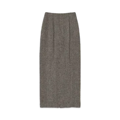 AURALEE Lama Shetland Wool Tweed Skirt "Khaki"
