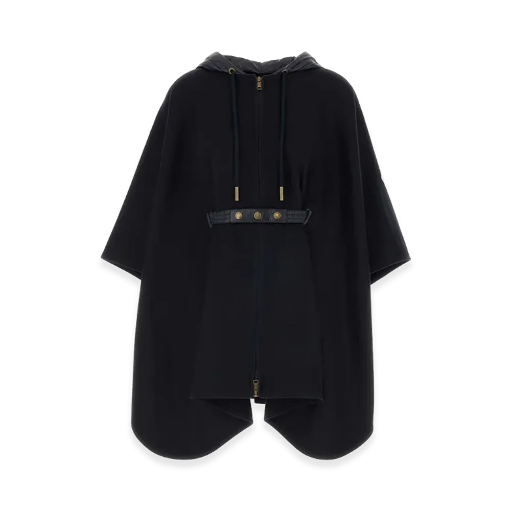 MONCLER Women's Wool Blend Poncho "Navy Blue"