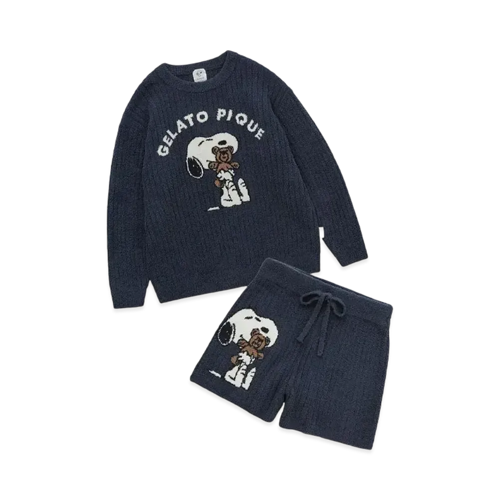 GELATO PIQUE x PEANUTS Snoopy x Bear Jacquard Pullover & Short Pants Set "Navy"