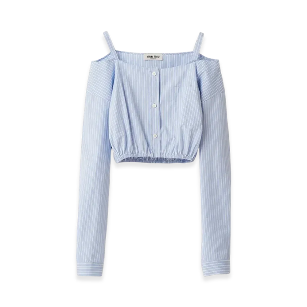 MIU MIU Women's Striped Chambray Shirt with Logo "Light Blue"