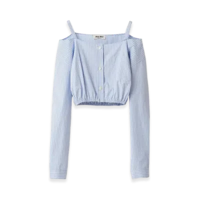 MIU MIU Women's Striped Chambray Shirt with Logo "Light Blue"