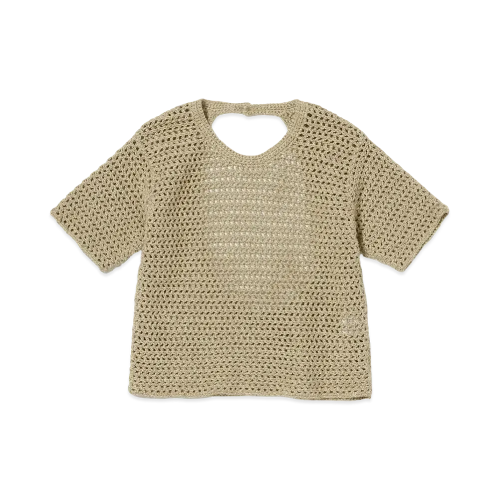 AURALEE Hand Crochet Knit Tee "Khaki Beige"