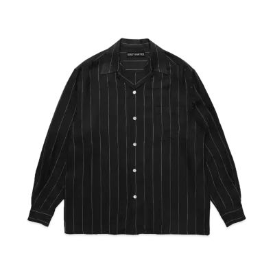 WACKO MARIA Striped Open Collar Shirt "Black"
