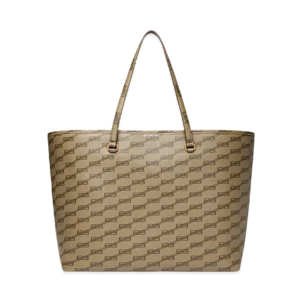 BALENCIAGA Signature Large East-West Shopper Bag BB Monogram Coated Canvas "Beige"