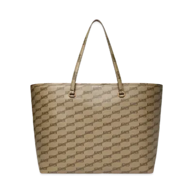 BALENCIAGA Signature Large East-West Shopper Bag BB Monogram Coated Canvas "Beige"