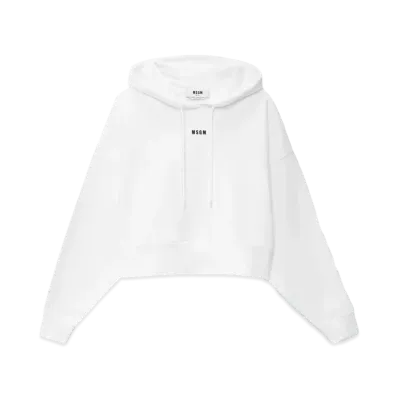 MSGM Cotton Sweatshirt With Hood And Micro Logo "White"