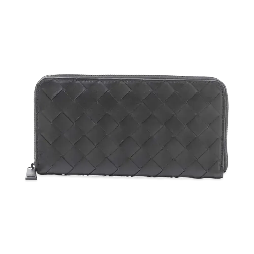 Bottega Veneta Intrecciato Calfskin Zip Around Wallet "Black/Blue"