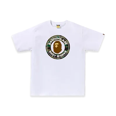 A BATHING APE 1ST Camo Busy Works Tee "White/Green"