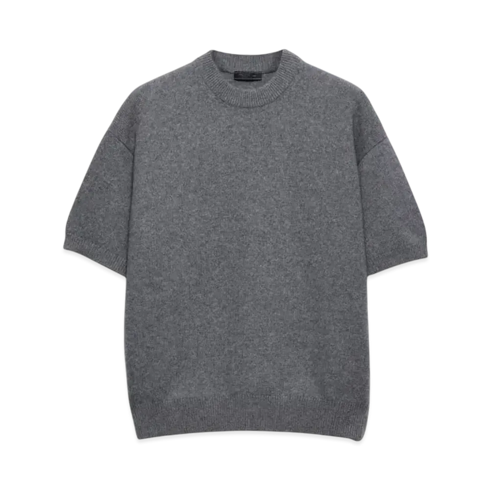 PRADA Men's Short-Sleeved Re-Cashmere Sweater "Dark Gray"