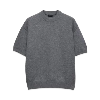 PRADA Men's Short-Sleeved Re-Cashmere Sweater "Dark Gray"