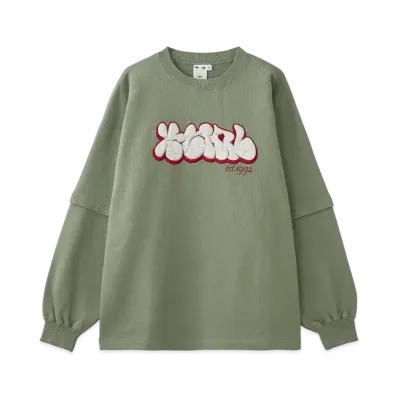 X-Girl Plump Logo Layered Sweat Top "Olive"