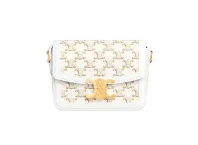 CELINE Teen Triomphe Bag in Triomphe Canvas and Calfskin "White/White"
