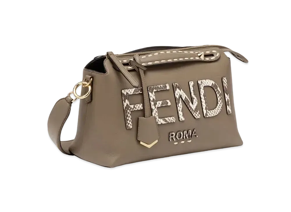 FENDI By The Way Medium Leather and Elaphe Boston Bag "Gray"