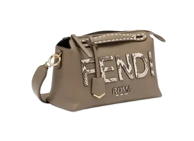 FENDI By The Way Medium Leather and Elaphe Boston Bag "Gray"