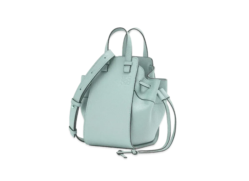 LOEWE Mini Hammock Drawstring In Pebble Grain Calfskin "Aqua"