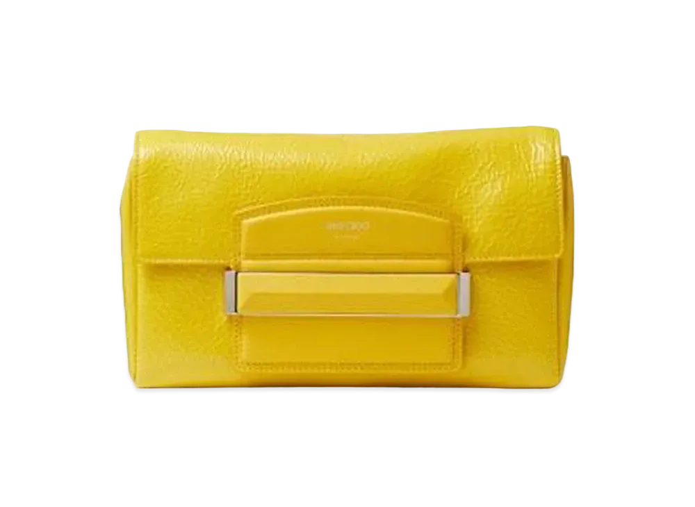 Jimmy Choo Carolina/S Patent Textured Leather Handbag With Leather Bar Closure "Yellow"