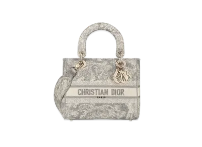 Dior Lady D-Lite Medium Bag Towal De Jui Reverse Embroidery "Gray"