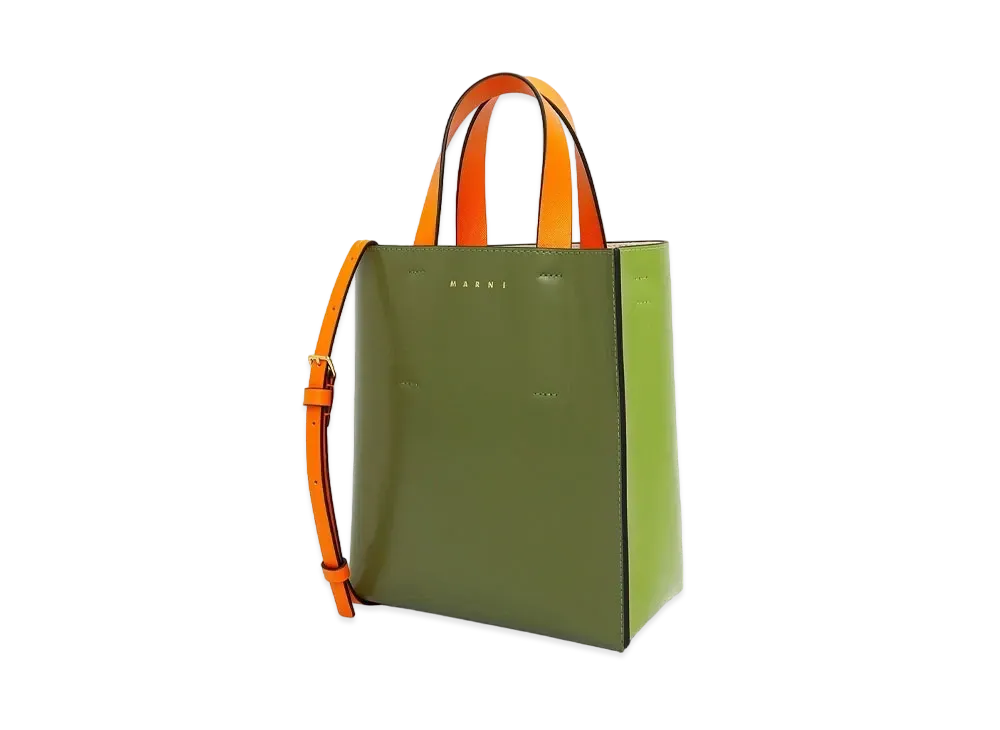 Marni Green Lime Orange Saffiano And Polished Leather Museo Bag "Olive/Lime/Neon Orange"